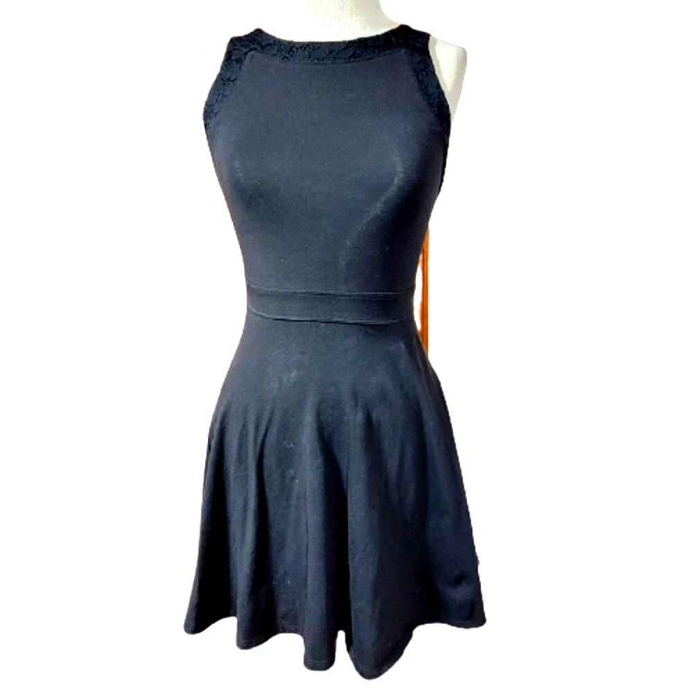 Black Open Lace Back Skater Dress Size XS